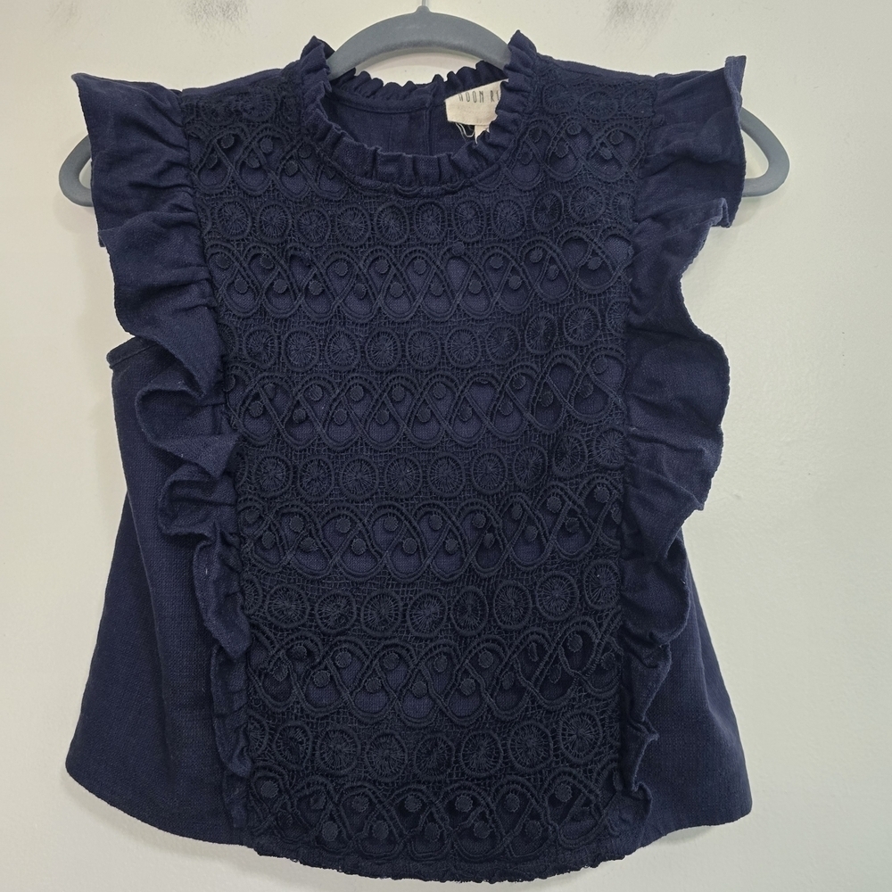 Moon River Blue Ruffled Crop Top - Picture 4 of 9